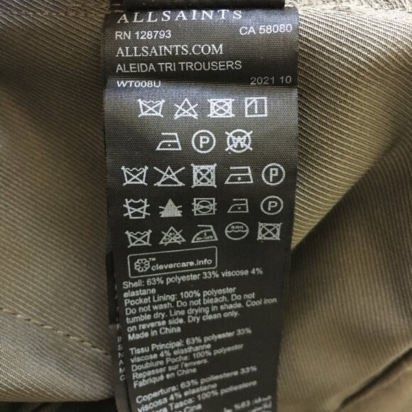 All Saints Size 6 Green Pleated Front Tapered Leg Pull On Stretch Trouser Pants - Picture 11 of 12